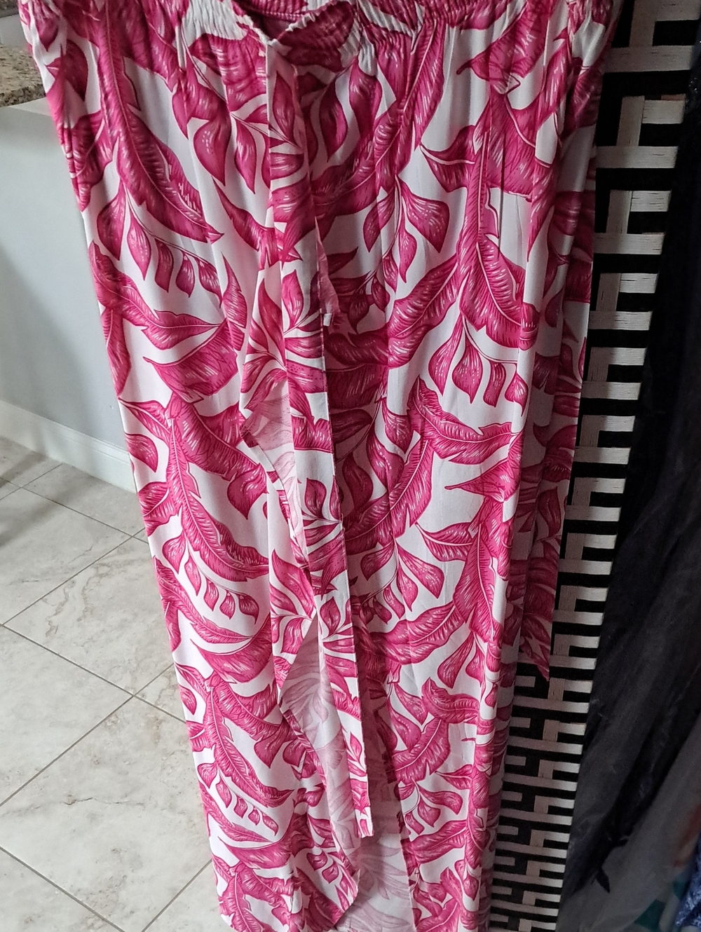 Caribbean Joe Pink Leaf Print Wide Leg Pants